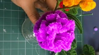 How to make Carnation Flower with pipe cleaner  Craft tutorial  Chenille wire craft [upl. by Ameer]