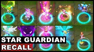 All Star Guardian Recall Animations 10x Skins New and Old Ahri Ezreal Miss Fortune Soraka Syndra [upl. by Skutchan]