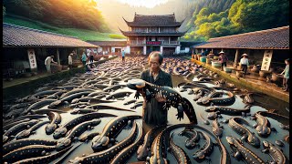 Giant Salamander Farming in China  Harvesting and Processing Salamander Meat [upl. by Yde874]