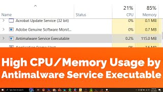 High CPU or Memory Usage by Antimalware Service Executable in Windows 10 amp 11 Two Solutions [upl. by Norad113]