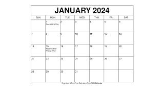 Free Printable January 2024 Calendar Templates With Holidays  Wiki Calendar [upl. by Mahon122]