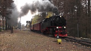 Harzer Schmalspurbahn im HerbstHSBBrockenbahnWernigerodeBrocken [upl. by Atirabrab]