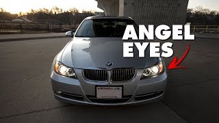 BMW E90 How To Replace Headlight amp Angel Eye Bulbs DIY for 335i 330i 328i 325i 3Series [upl. by Ramon]