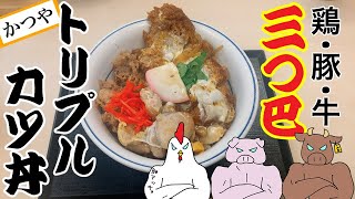 【もう迷わない…】カツ丼・牛丼・親子丼、ひとつの丼に入れちゃった！かつやのトリプルカツ丼が頭おかしい上にそれぞれ美味しいｗｗｗ【三位一体】 [upl. by Eneloc607]