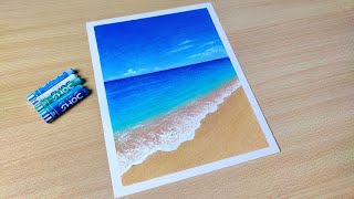 Easy Seascape Drawing Oil Pastel Ocean Beach Scenery drawing Step by step [upl. by Landing]