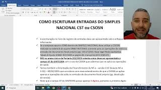 CST x CSOSN Registro de entradas SIMPLES NACIONAL [upl. by Ardath465]