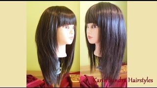 Long Layered Bob haircut with bangs  Long length layers haircut tutorial  Modern Shag haircut [upl. by Alenoel282]