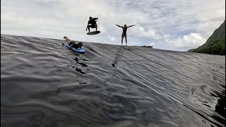 Skimboarding Down a Massive Tarp [upl. by Mirielle]