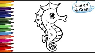 Seahorse DrawingDrawing Painting and coloring for kids and Toddlers [upl. by Ayouqat]