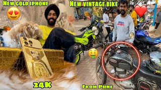 Apna New GOLD iPhone unbox kar diya ❤️ or Pune se apni Pehli Vintage Bike train se nikal gayi 😍 [upl. by Einnok]