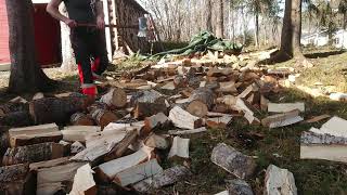 Splitting firewood with a Collins double bit axe Løkken Verk Norway [upl. by Alad]