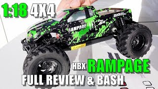 HBX 18859E RAMPAGE 118 Scale 4x4 Mini Monster Review  UnBox DriveCRASHBash Test Pros amp Cons [upl. by Joelie]