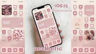 iOS15 home screen customization  Aesthetic Pink Rose🎀 [upl. by Lahcar]