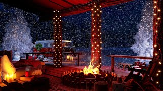 Cozy Christmas Cabin Porch Ambience  Crackling Fireplace and Blizzard Sound for Relaxation 4K [upl. by Calesta]