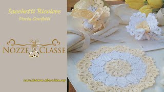 Tutorial Bomboniere all uncinetto  Sacchetti bicolorebags bicolor crochet 22 [upl. by Analihp]