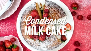 Condensed Milk Cake  Only 5 Ingredients  Supergolden Bakes [upl. by Zeba831]