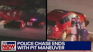 Police chase in Southern California ends with spike strip PIT maneuver  LiveNOW from FOX [upl. by Narcis936]