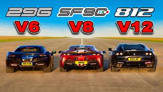 Ferrari V12 vs V8 vs V6 DRAG RACE [upl. by Eimmak]