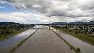 Luftaufnahme Hochwasser Rhein WidnauDiepoldsau SG Schweiz [upl. by Niwde]