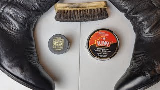 Bickmore Creme Polish vs Kiwi Shoe Polish on Cowboy Boots [upl. by Blancha457]