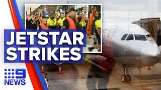 Flights cancelled as Jetstar workers strike  Nine News Australia [upl. by Barnabas]