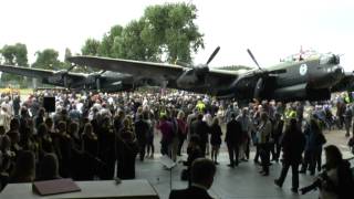 Meeting of the last two airworthy Lancasters  ‘Thumper’ meets Vera [upl. by Ellesor]