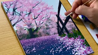 How to Paint Spring Scenery  Acrylic Painting for Beginners [upl. by Ahsikyw]