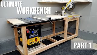 DIY Mobile Workbench amp Compact Woodworking Station  Miter Saw Table Saw amp Planer  Small Garage [upl. by Draw]