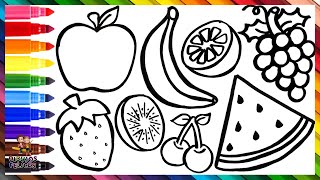 Cómo Dibujar Y Colorear Frutas 🍎🍉🍊🍌🥝🍇🍒 Dibujos Para Niños [upl. by Nanreik]