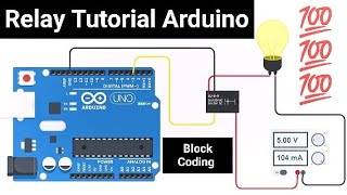 Relay arduino tutorial  Arduino rekay tinkercad  Relay tinkercad  Block coding tinkercad [upl. by Aihtenyc]