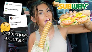 SUBWAY Mukbang  Reacting to Your Assumptions About Me [upl. by Llirret]