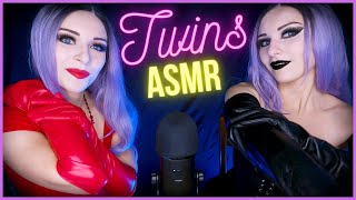 ASMR TWINS  LEATHER GLOVES Long Black leather gloves VS Red leather gloves No Talking [upl. by Aserahs]