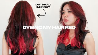 DYEING MY HAIR RED 35 PESOS ONLY  DIY SHAG HAIRCUT [upl. by Amapuna398]