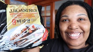 Paldo Jjajangmen Black Bean Noodles  Tutorial  First Time Eating Black Bean Noodles [upl. by Jaycee529]