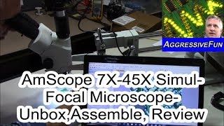 AmScope 7X to 45X Stereo SimulFocal Microscope  Unboxing Assembly and Review [upl. by Annuahs]