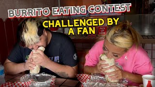 BURRITO EATING CONTEST CHALLENGED BY A FAN at Crazy George Taqueria in Castro Valley CA [upl. by Kunin952]