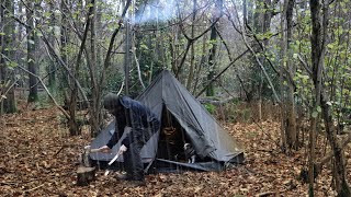 Solo Camping with a Woodstove in Heavy Rainstorm [upl. by Annoek]