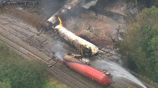 Homes evacuated after freight train catches fire in Wales [upl. by Locin790]