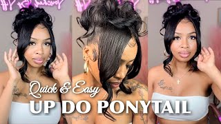 How To QUICK and EASY Up Do Ponytail Install With Bangs Tutorial [upl. by Godfree795]