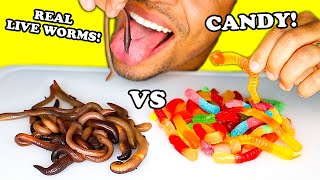 ASMR GUMMY FOOD vs REAL FOOD EATING CANDY CHALLENGE BEST GROSS REAL LIVE WORMS NO TALKING [upl. by Yelwar639]