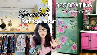 Maximalist Decor  Painting amp Stenciling my Refrigerator [upl. by Yentruoc]