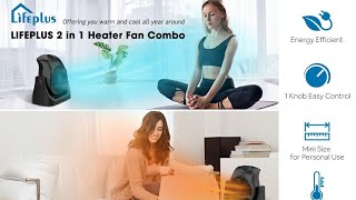 LifePlus 2 in 1 Heater Fan Combo Portable Cooling Desk Fan Air Circulator Fan 45° Tilt 2 Wind Speeds [upl. by Goldfinch]