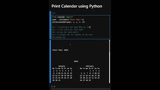 Print Calendar using Python [upl. by Harland317]