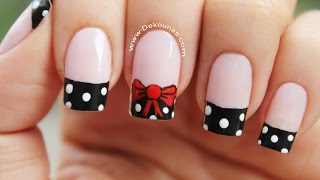 Decoración de uñas moño y lunares  Bow nail art [upl. by Ankney868]