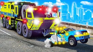 Towing the BIGGEST Fire Trucks in GTA 5 [upl. by Quiteris71]