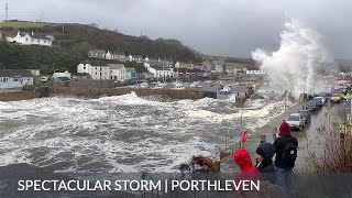 Porthleven Storm Massive Waves Spectacular Stormy Seas Porthleven Cornwall UK [upl. by Arammahs]