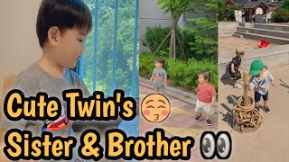 Cute Twins Sibling Babys Playing Park Sister amp Brother Happy Outgoing playing [upl. by Gregory]