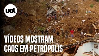 Petrópolis vídeos mostram deslizamentos carros arrastados e destruição [upl. by Alyss686]