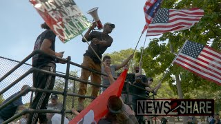 American flag wavers face off with proPalestine protesters outside DNC in Chicago [upl. by Enyrhtak]