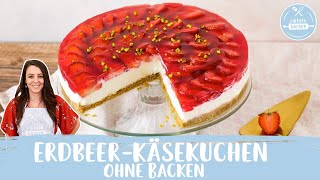 Erdbeer Käsekuchen ohne Backen 🍓  NoBake Cheesecake mit Erdbeeren  Einfach Backen [upl. by Sampson383]